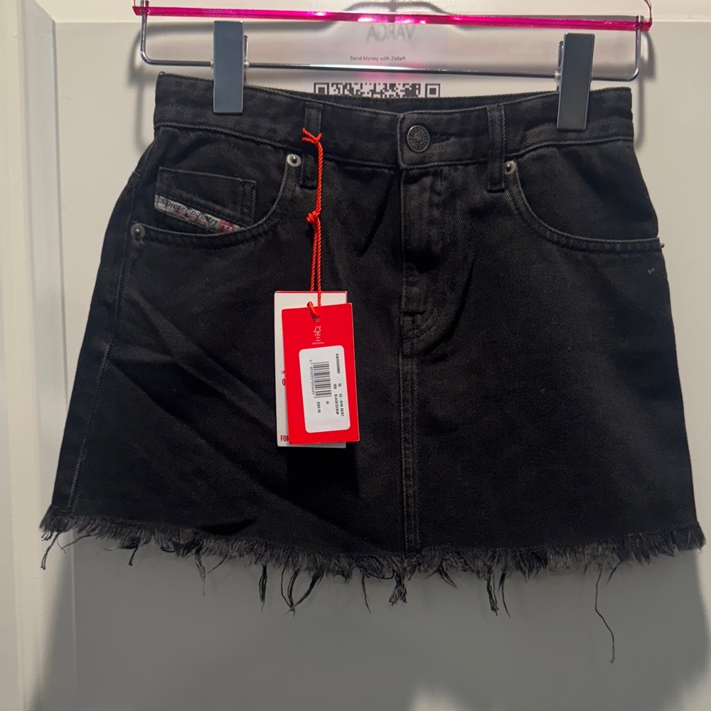 Diesel DE-RON Black Denim Mini Skirt – Size 24, New with Tags